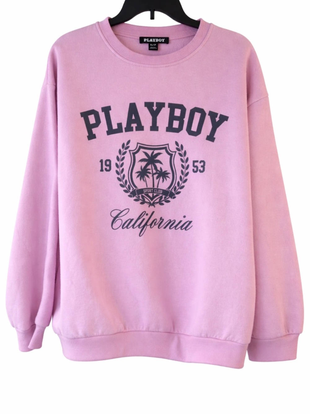 PLAYBOY Light Pink Ribbed Crewneck Sweatshirt